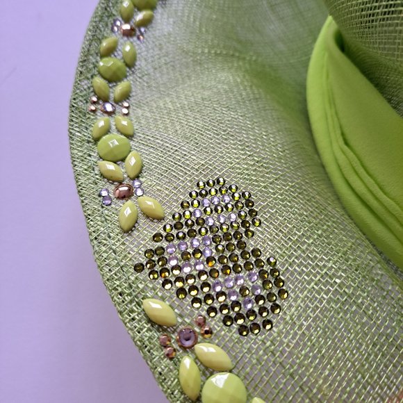 VDP Women's Italian Straw Silk Summer Beach Green Hat - Picture 13 of 15